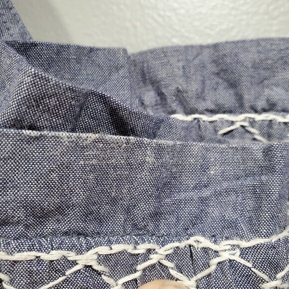 Current/Elliot Women's Chambray Smocked Embroidered Tank Top Blue White Sz 1, Sm - Picture 11 of 11